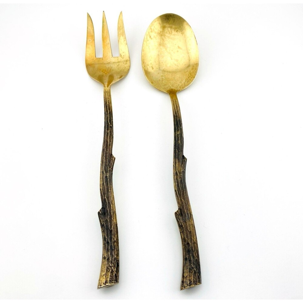 Solid Brass Twig Salad Serving Set Adirondack Rustic 8oz Vintage